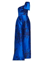 Jacquard One-Shoulder Fit & Flare Gown