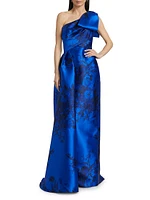 Jacquard One-Shoulder Fit & Flare Gown