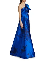 Jacquard One-Shoulder Fit & Flare Gown