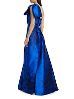 Jacquard One-Shoulder Fit & Flare Gown