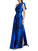 Jacquard One-Shoulder Fit & Flare Gown