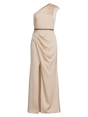 Satin One-Shoulder A-Line Gown