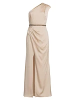 Satin One-Shoulder A-Line Gown