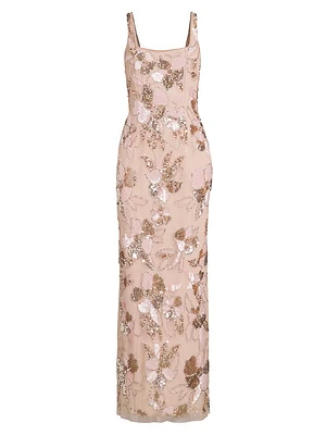 Floral Beaded Sleeveless Gown