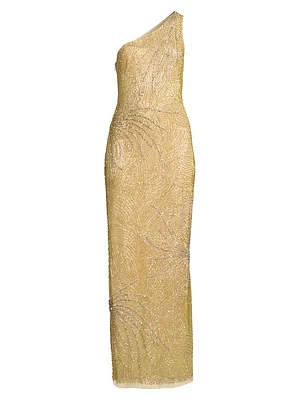Beaded One-Shoulder Gown