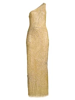 Beaded One-Shoulder Gown