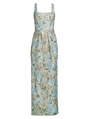 Floral Jacquard Back-Slit Sleeveless Maxi Dress