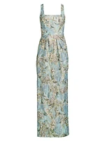 Floral Jacquard Back-Slit Sleeveless Maxi Dress