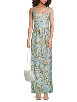 Floral Jacquard Back-Slit Sleeveless Maxi Dress