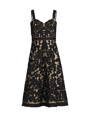 Embroidered Mesh Sweetheart A-Line Knee-Length Dress