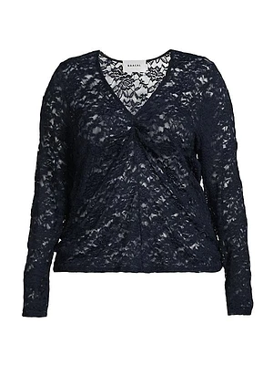 Plus Olivia Lace-Sleeve Ruched Top