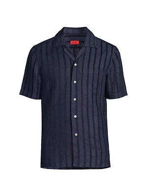 Textured Wide Striped Camp Shirt