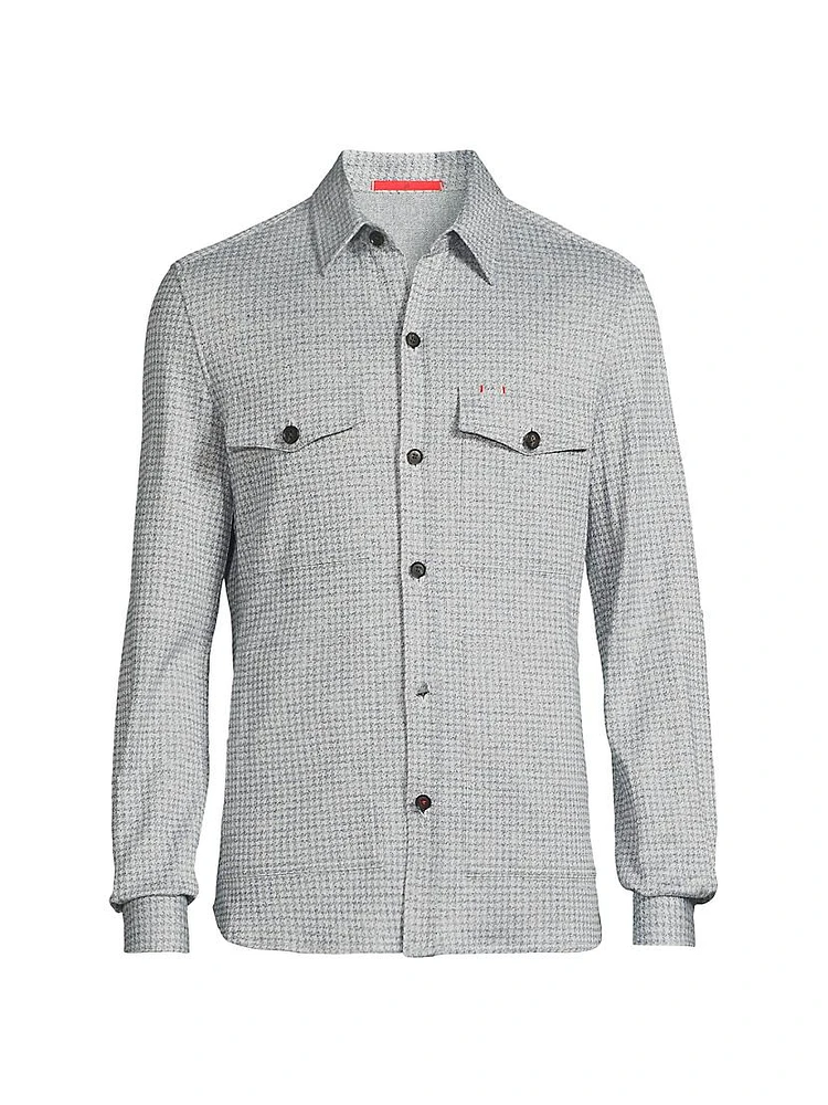 Houndstooth Linen-Silk-Cotton Overshirt