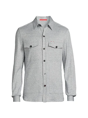 Houndstooth Linen-Silk-Cotton Overshirt