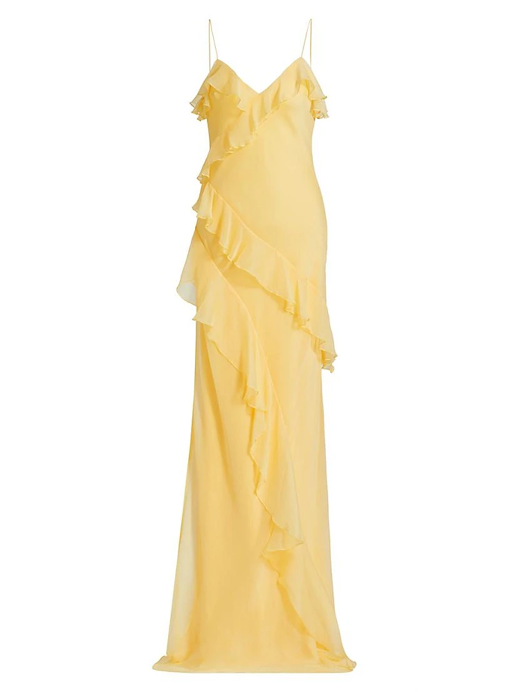 Sophia Chiffon Ruffle-Trim Gown