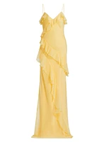 Sophia Chiffon Ruffle-Trim Gown