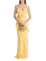 Sophia Chiffon Ruffle-Trim Gown