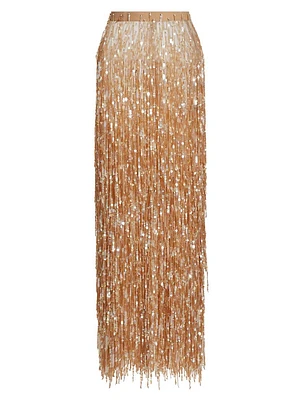 Sequin-Fringed Pencil Maxi Skirt
