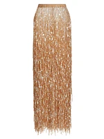 Sequin-Fringed Pencil Maxi Skirt
