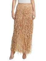 Sequin-Fringed Pencil Maxi Skirt