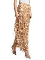 Sequin-Fringed Pencil Maxi Skirt