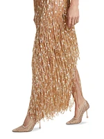Sequin-Fringed Pencil Maxi Skirt