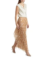Sequin-Fringed Pencil Maxi Skirt