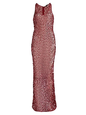 Sequined Net Mesh Tank Gown