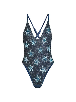 Starfish Embroidered One-Piece Swimsuit
