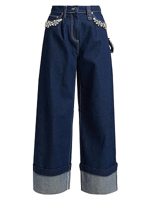 Turbo Embellished Wide-Leg Puddle Jeans