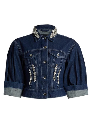 Embellished Sculpted Crop Denim Jacket