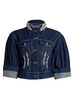 Embellished Sculpted Crop Denim Jacket