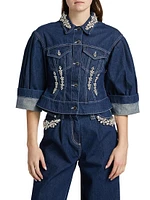 Embellished Sculpted Crop Denim Jacket