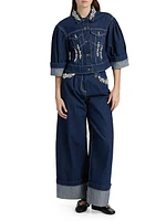 Embellished Sculpted Crop Denim Jacket