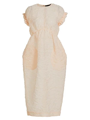 Textured Round-Neck Tulip Midi-Dress