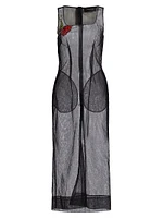 Embellished Sheer Tulle Midi-Dress