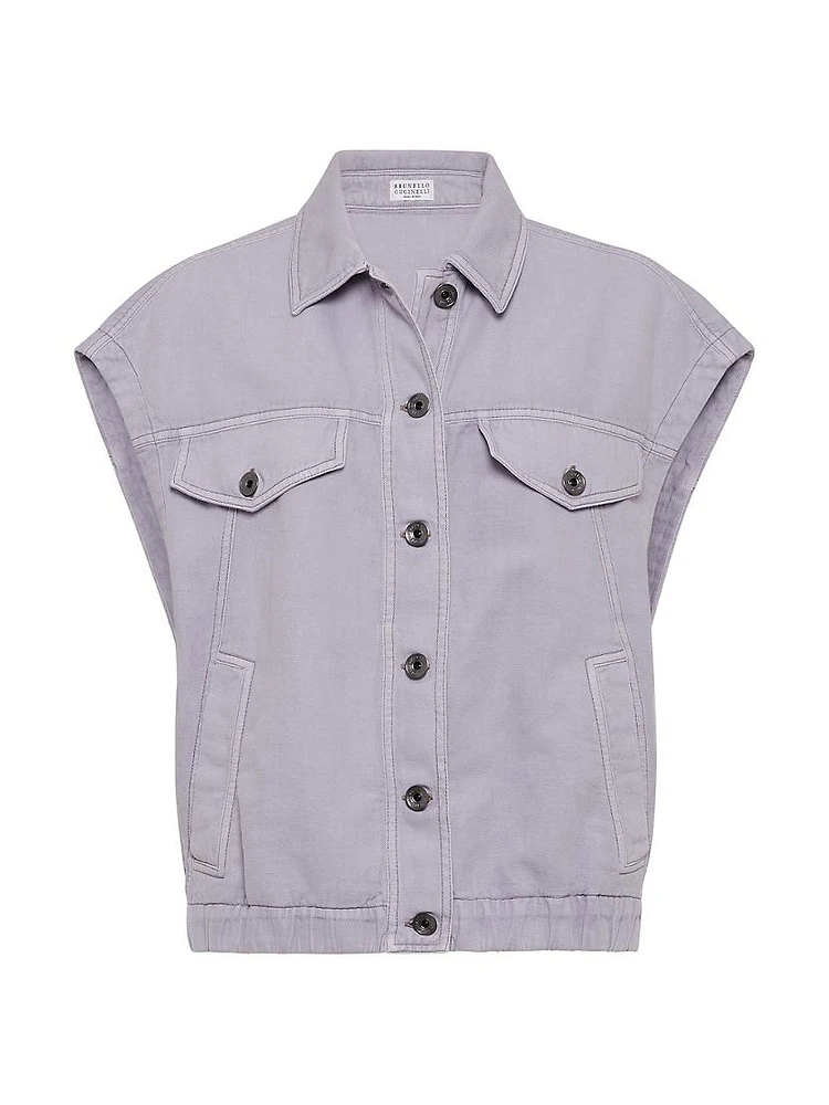 Garment Dyed Cotton and Linen Cover Four Pocket Vest with Monili