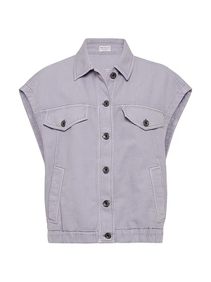 Garment Dyed Cotton and Linen Cover Four Pocket Vest with Monili