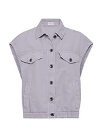 Garment Dyed Cotton and Linen Cover Four Pocket Vest with Monili