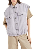 Garment Dyed Cotton and Linen Cover Four Pocket Vest with Monili