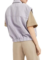 Garment Dyed Cotton and Linen Cover Four Pocket Vest with Monili