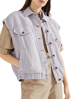 Garment Dyed Cotton and Linen Cover Four Pocket Vest with Monili