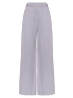 Garment Dyed Cotton and Linen Cover Smart Wide Trousers with Monili