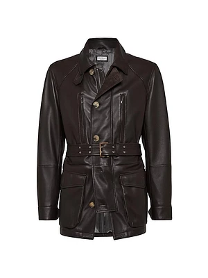 Polished Nappa Leather Belted Parka