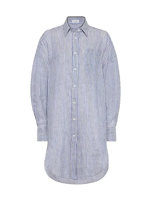 Striped Linen and Silk Organza Long Shirt