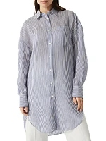 Striped Linen and Silk Organza Long Shirt