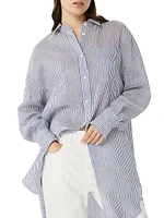 Striped Linen and Silk Organza Long Shirt