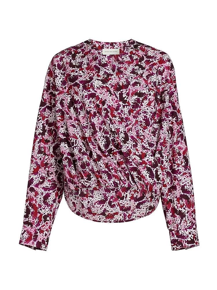 Camiel Printed Draped Cotton Blouse