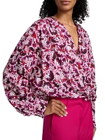 Camiel Printed Draped Cotton Blouse