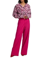 Camiel Printed Draped Cotton Blouse